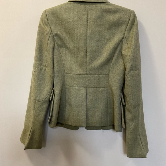 CHARLES NOLAN New York Green Wool Chevron Blazer With Elbow Patches Size 4 - Picture 3 of 9